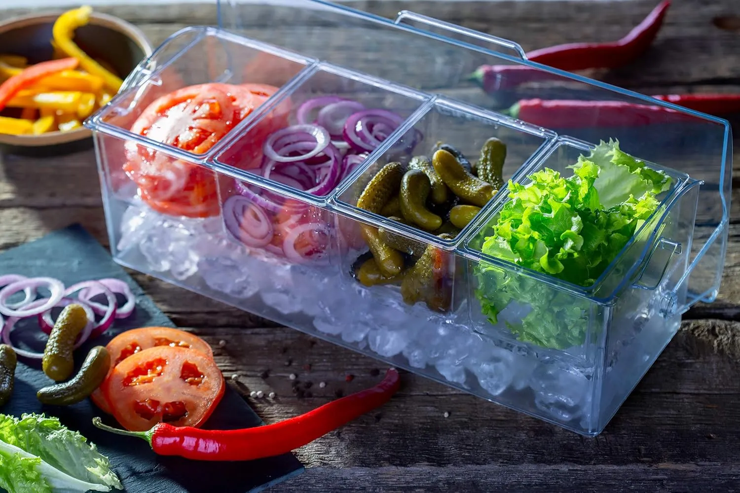 | 4-Compartment Chill & Serve Condiment Caddy with Revolutionary Ice Base | Spacious, Hygienic, and Durable for All Events | Made in USA