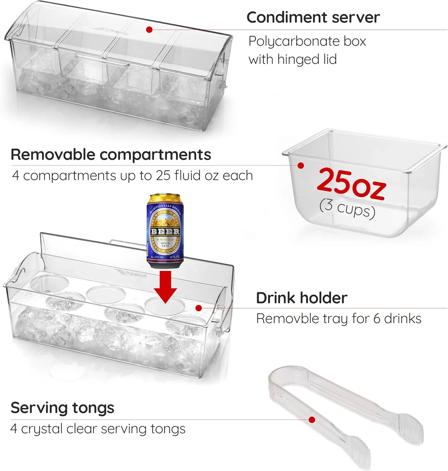 | 4-Compartment Chill & Serve Condiment Caddy with Revolutionary Ice Base | Spacious, Hygienic, and Durable for All Events | Made in USA