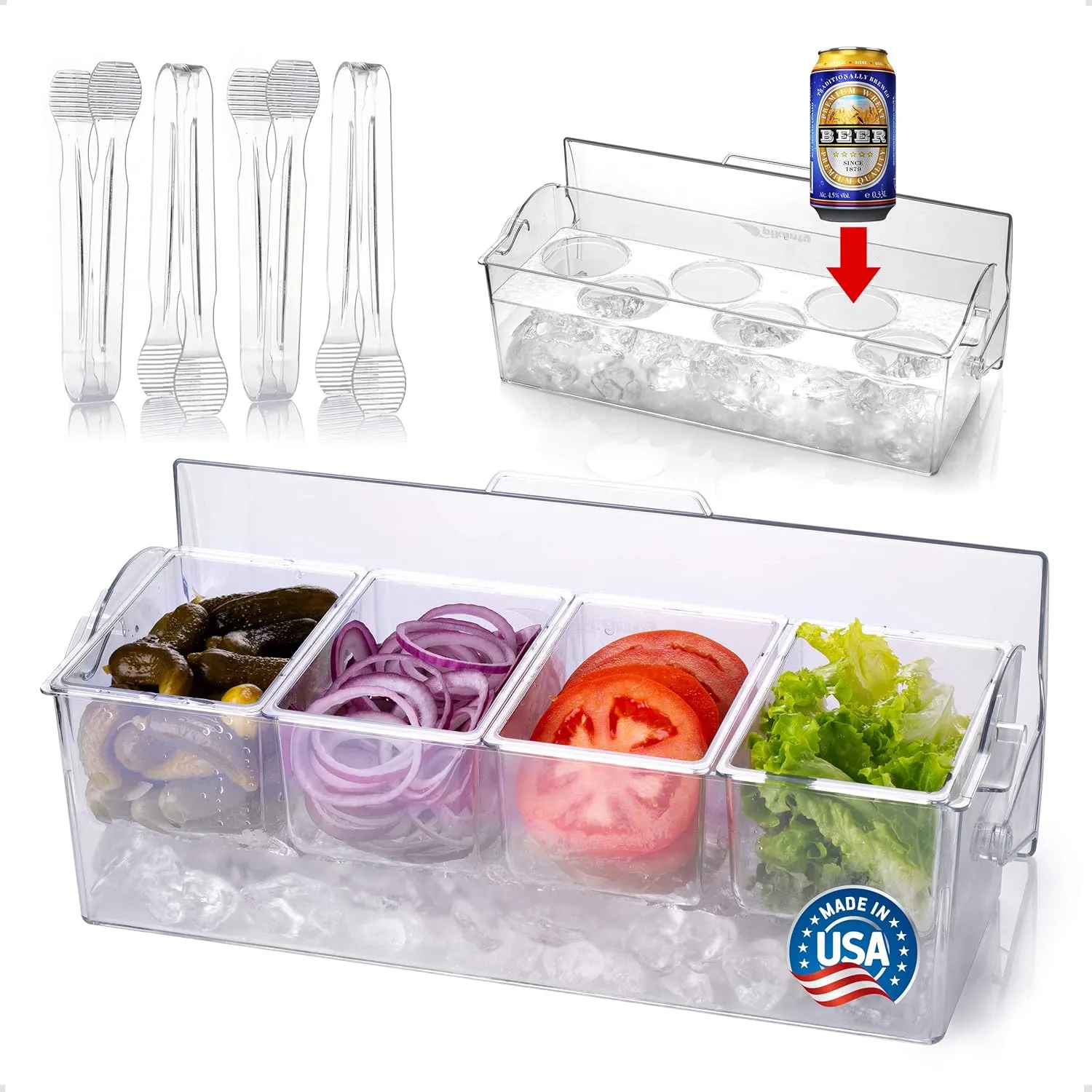 | 4-Compartment Chill & Serve Condiment Caddy with Revolutionary Ice Base | Spacious, Hygienic, and Durable for All Events | Made in USA