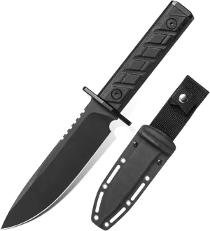 0006 Fixed Blade Knife with Kydex Sheath, 5.9 inch CPM 3V Drop Point Blade with Black G10 Handle, Full Tang Fixed Blade Survival Hunting Knife, for Outdoor, Camping and Hunting