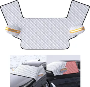 1 PC Car Ice and Snow Front Windshield Cover, Waterproof Antifreeze Non-Stick Car Cover, Wear-Resistant and Durable Three-Window with Earmuffs Snow Shield, Universal for Cars (Silver)