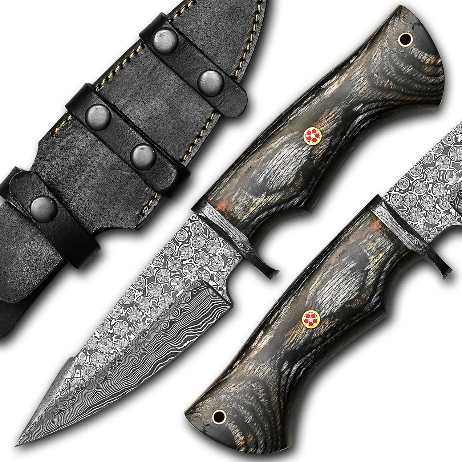 10 Inch Handmade Damascus Hunting Knife - Ideal for Skinning, Camping, Outdoor - EDC Fixed Blade Bushcraft Knife with Pakka Wood Handle Sheath Included., 202401