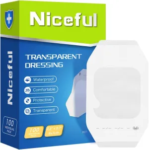 100 Pcs Transparent Film Dressing, HSA FSA Eligible, Waterproof Bandages Post Surgical for Wound Cover Shower, Clear Bandage 2.375" x 2.75"