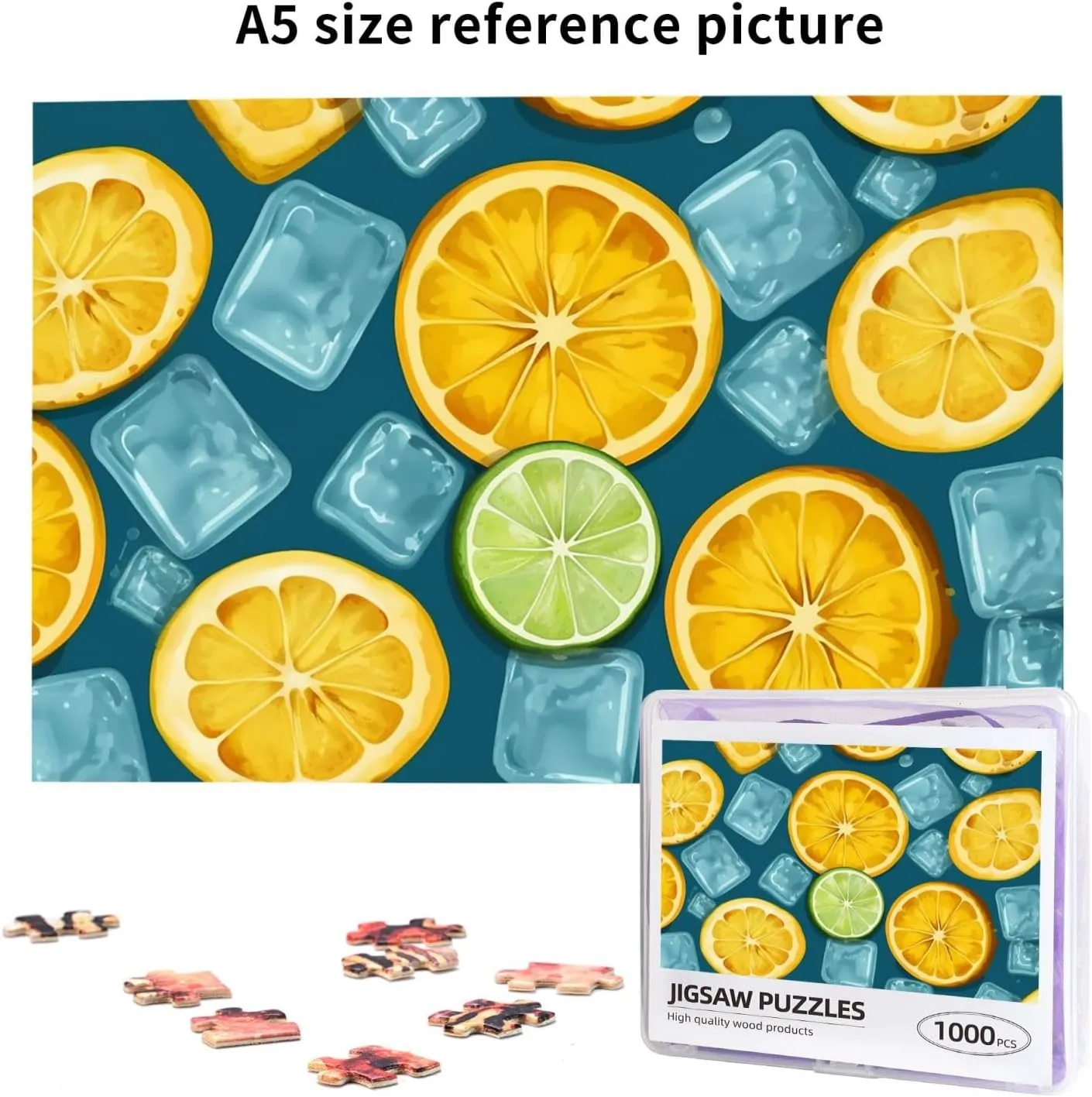 1000 Piece Jigsaw Puzzle for Adults Personalized Picture Puzzle Ice Cubes and Lemon Customized Wooden Puzzle for Family, Birthday, Wedding, Game Nights Gifts, 29.5"x19.7"