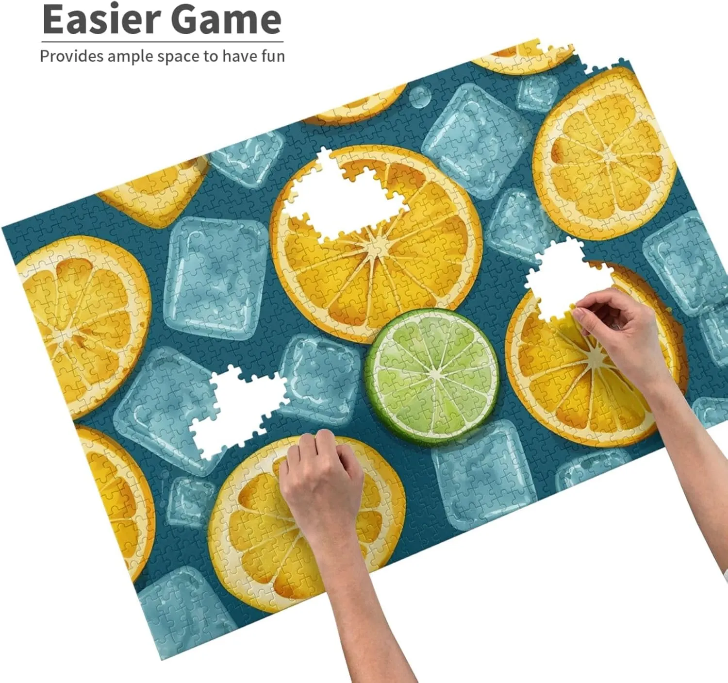 1000 Piece Jigsaw Puzzle for Adults Personalized Picture Puzzle Ice Cubes and Lemon Customized Wooden Puzzle for Family, Birthday, Wedding, Game Nights Gifts, 29.5"x19.7"