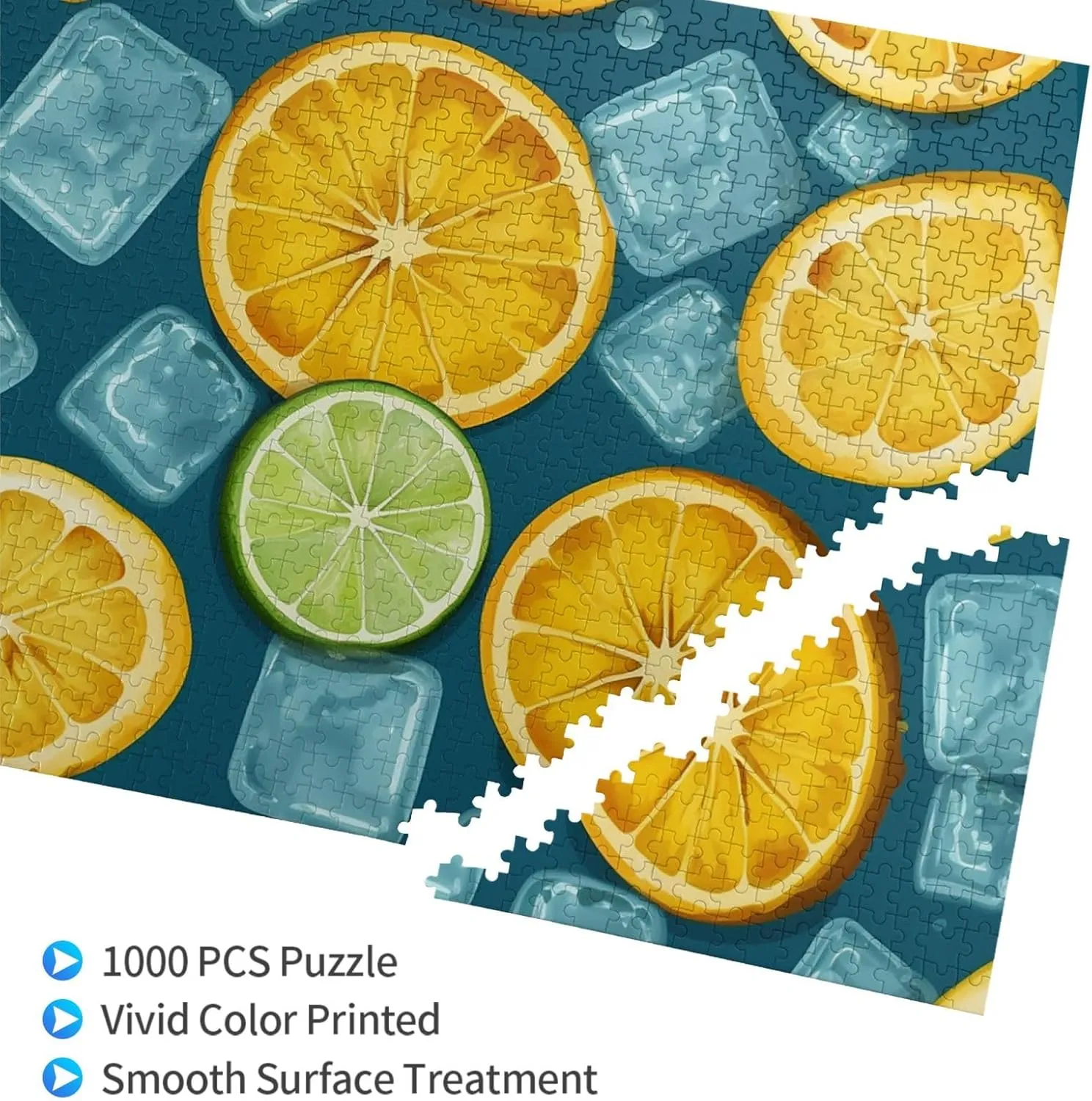 1000 Piece Jigsaw Puzzle for Adults Personalized Picture Puzzle Ice Cubes and Lemon Customized Wooden Puzzle for Family, Birthday, Wedding, Game Nights Gifts, 29.5"x19.7"
