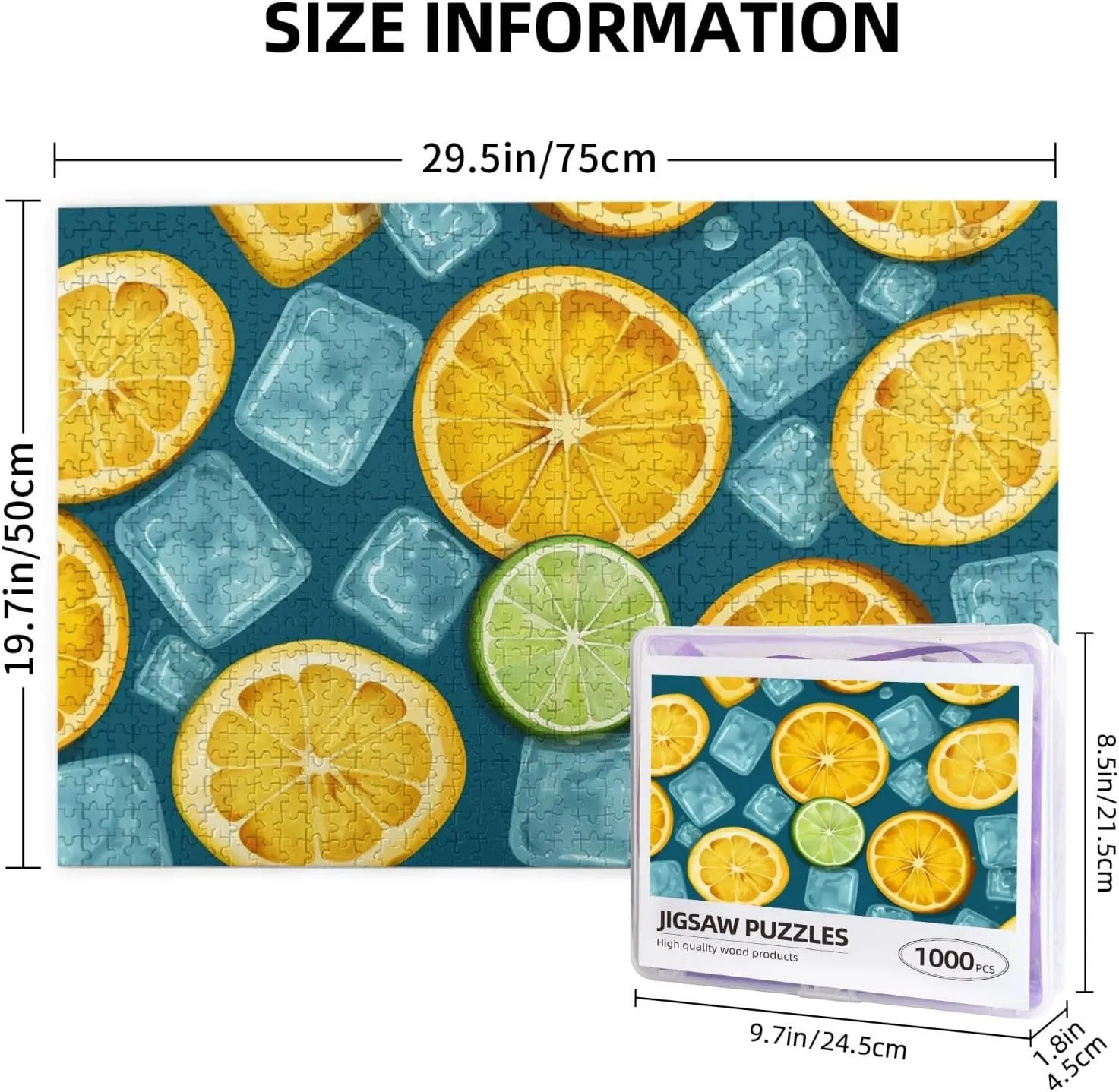 1000 Piece Jigsaw Puzzle for Adults Personalized Picture Puzzle Ice Cubes and Lemon Customized Wooden Puzzle for Family, Birthday, Wedding, Game Nights Gifts, 29.5"x19.7"