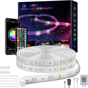 100ft(2*50ft) Outdoor Led Strip Lights Waterproof, Ip68 Outside Led Light Strip Waterproof with Remote and App Control, Exterior Led Rope Lights Music Syne RGB Strip Lights for House Party