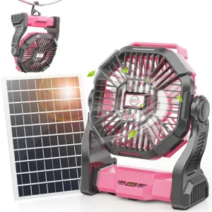 10400mAh Solar Fan,Camping Fan w/ 7W Solar Panel,Rechargeable Solar Powered Fan with LED Lantern,Portable Battery Operated Fan