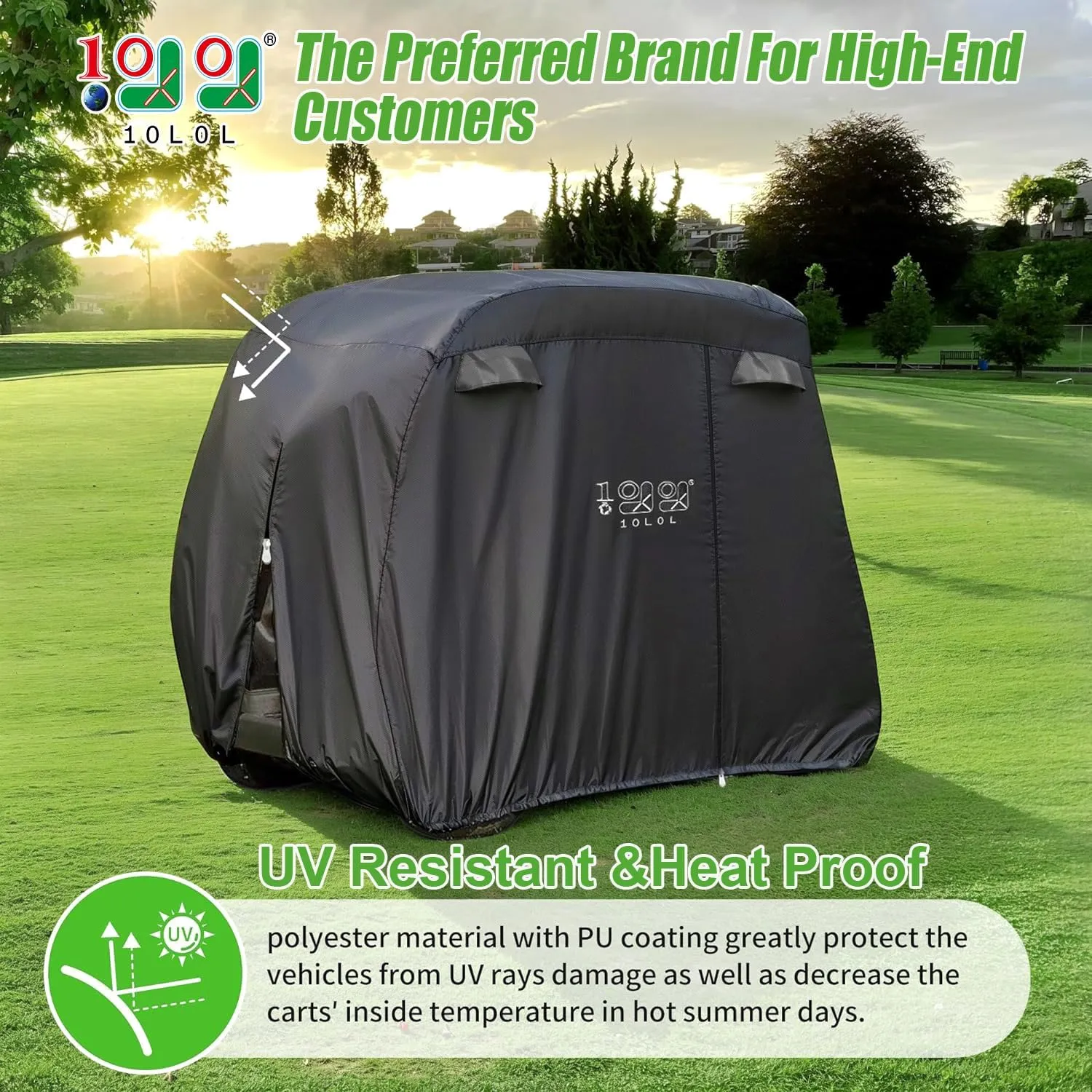 10L0L Universal 2-4 Passenger Golf Cart Cover for EZGO, Club Car and Yamaha, Waterproof Sunproof and Durable