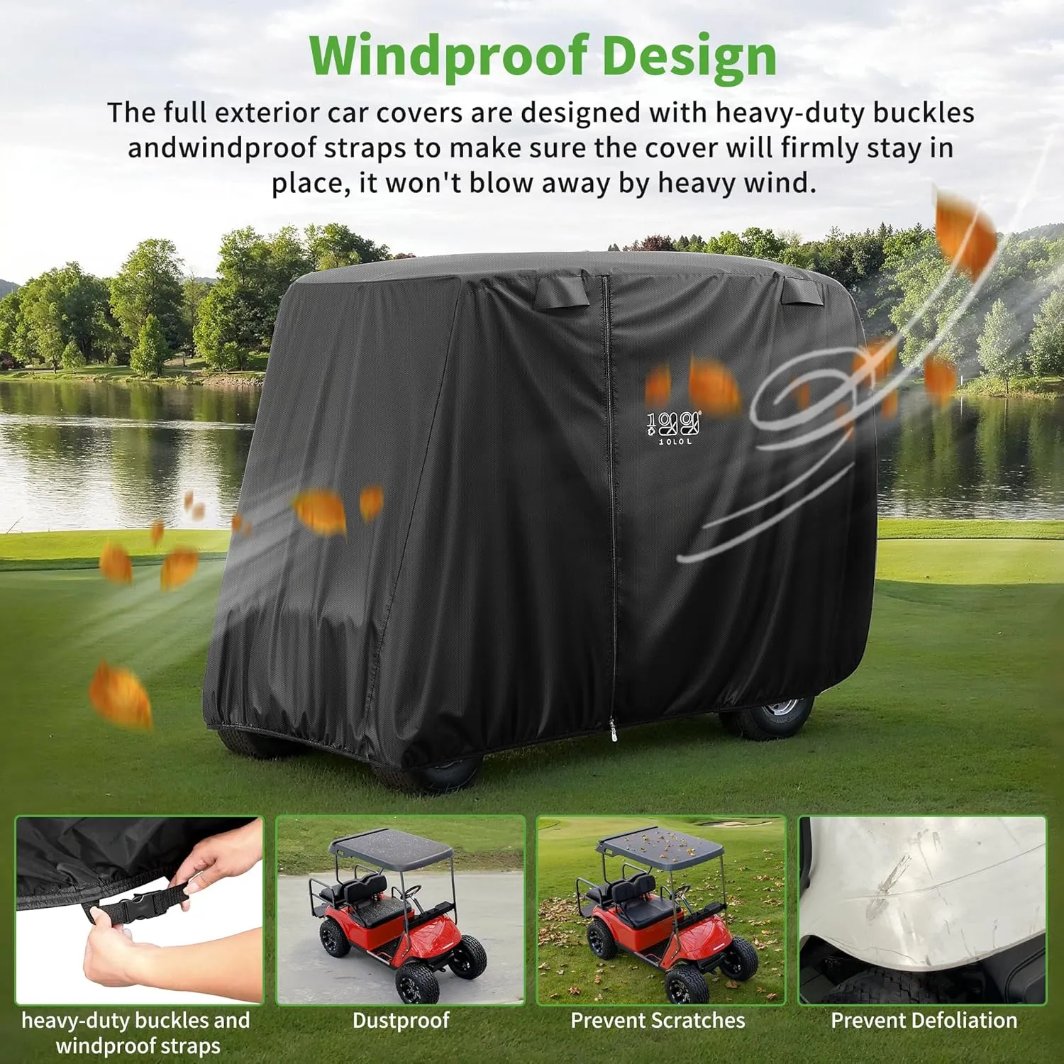 10L0L Universal 2-4 Passenger Golf Cart Cover for EZGO, Club Car and Yamaha, Waterproof Sunproof and Durable