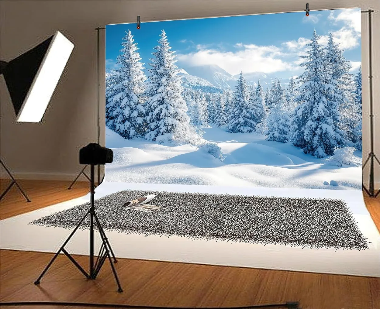 10x8ft Winter Snow Forest Backdrop White Xmas Trees Wintry Scene Alps Mountains Ice and Snow World Background Winter Wonderland Backdrop Christmas New Year Party Decor Banner Photo Studio Props