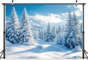 10x8ft Winter Snow Forest Backdrop White Xmas Trees Wintry Scene Alps Mountains Ice and Snow World Background Winter Wonderland Backdrop Christmas New Year Party Decor Banner Photo Studio Props