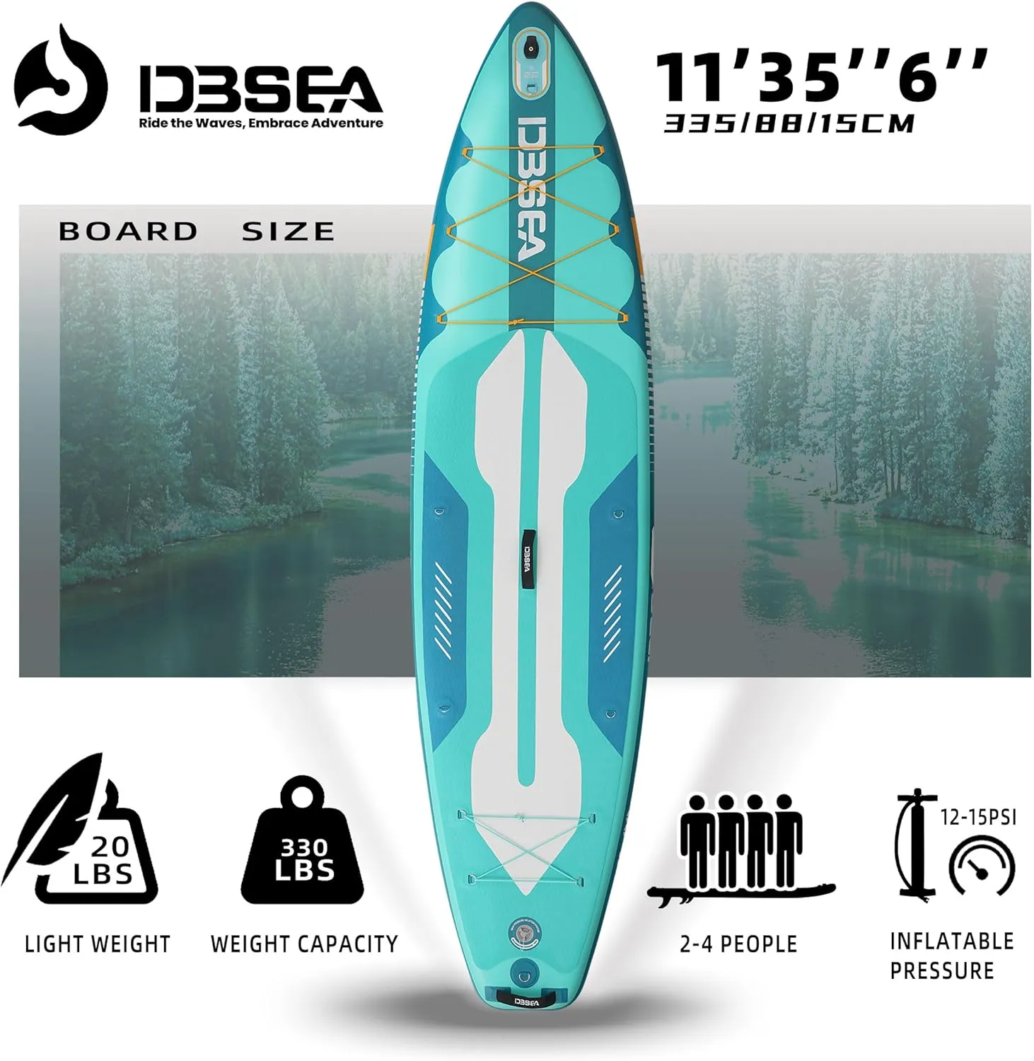 11'×35"×6" Inflatable Paddle Board, Wide Stable SUP with Adj Paddle, Pump, Backpack, Leash, Waterproof Bag – Ideal for Beginners, Yoga, Fishing
