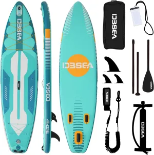 11'×35"×6" Inflatable Paddle Board, Wide Stable SUP with Adj Paddle, Pump, Backpack, Leash, Waterproof Bag – Ideal for Beginners, Yoga, Fishing