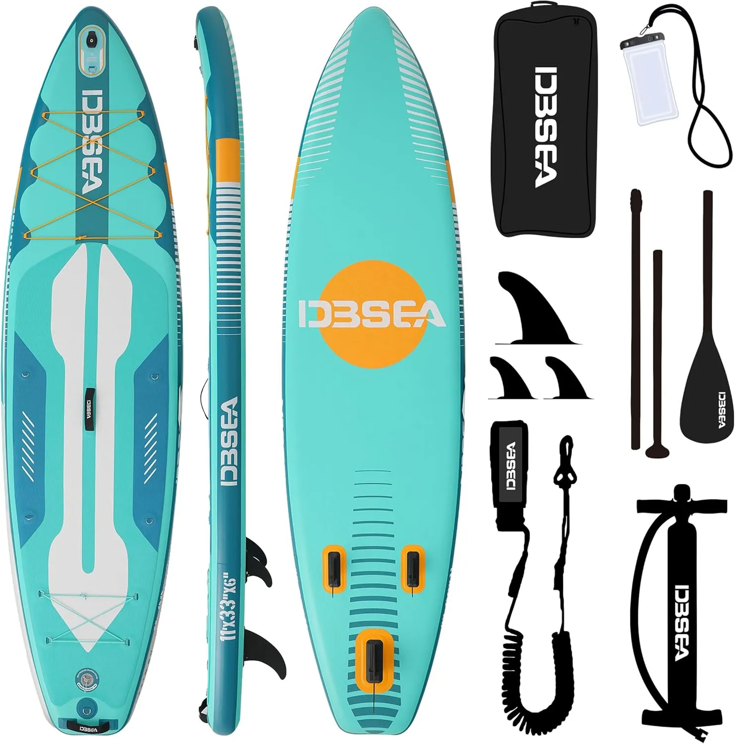 11'×35"×6" Inflatable Paddle Board, Wide Stable SUP with Adj Paddle, Pump, Backpack, Leash, Waterproof Bag – Ideal for Beginners, Yoga, Fishing