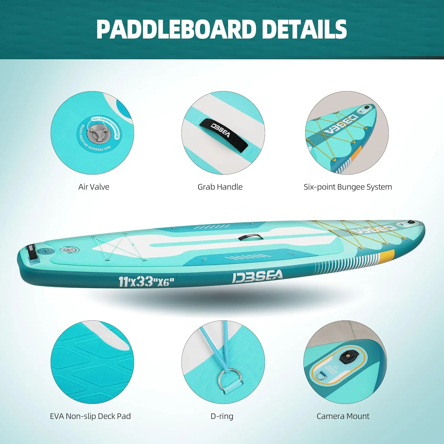 11'×35"×6" Inflatable Paddle Board, Wide Stable SUP with Adj Paddle, Pump, Backpack, Leash, Waterproof Bag – Ideal for Beginners, Yoga, Fishing