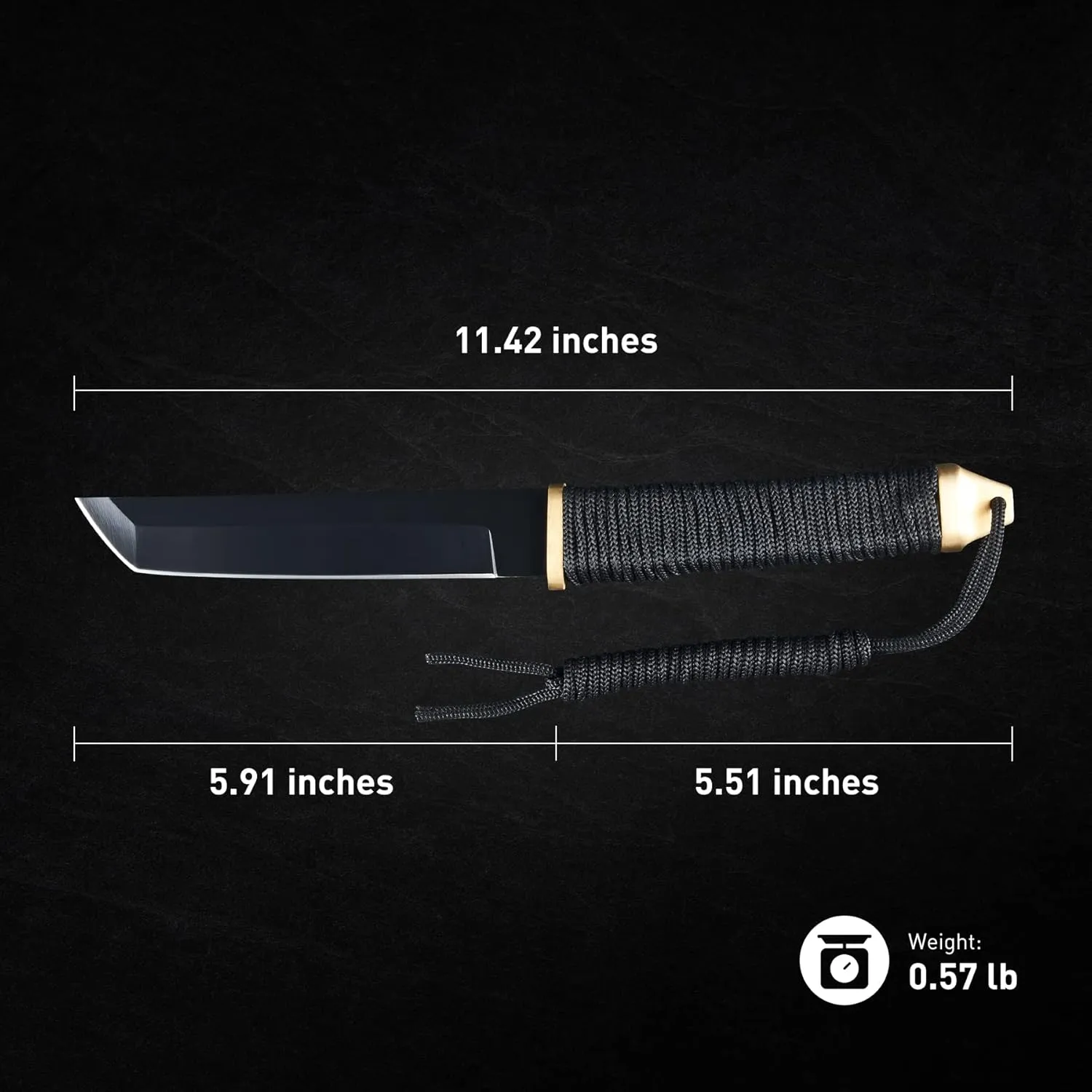 11.5" Japanese Fixed Blade Tactical Knives with Sheath, Stainless Steel Black Survival Hunting Bushcraft Full Tang Tanto Knife with Paracord Handle for Camping, Adventure, EDC, C101BK