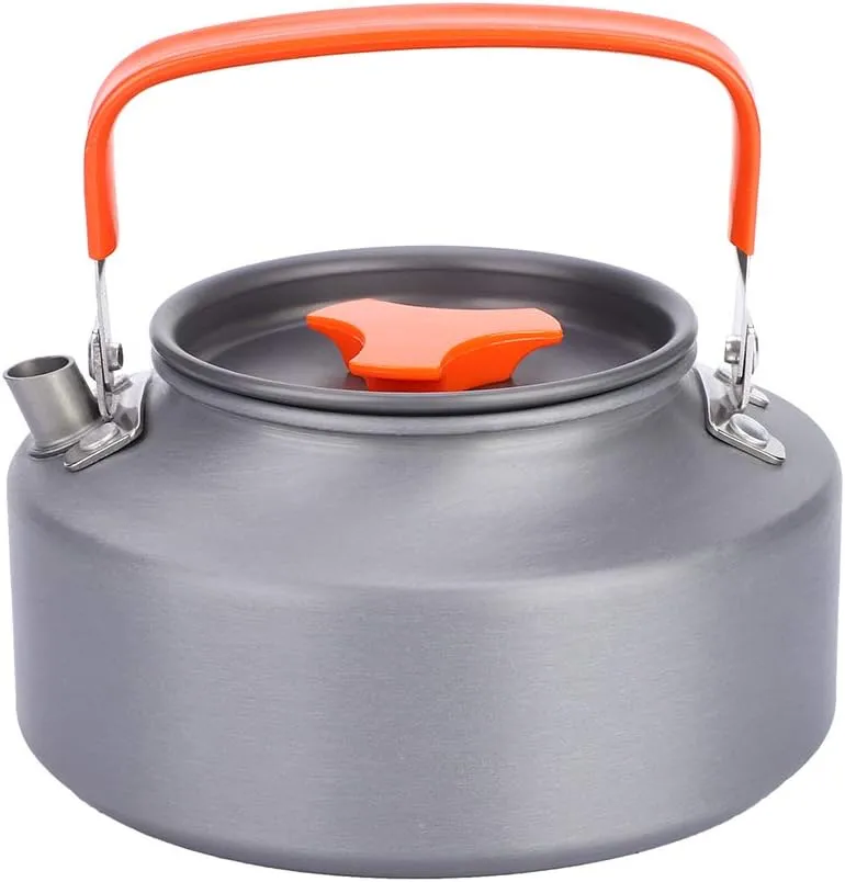 1.1L Portable Small Outdoor Camping Kettle, Aluminum Water Pot with Carrying Bag, Compact Lightweight Tea Kettle for Outdoor Camping Cookware Cabin Rv Kitchen(Orange Handle)