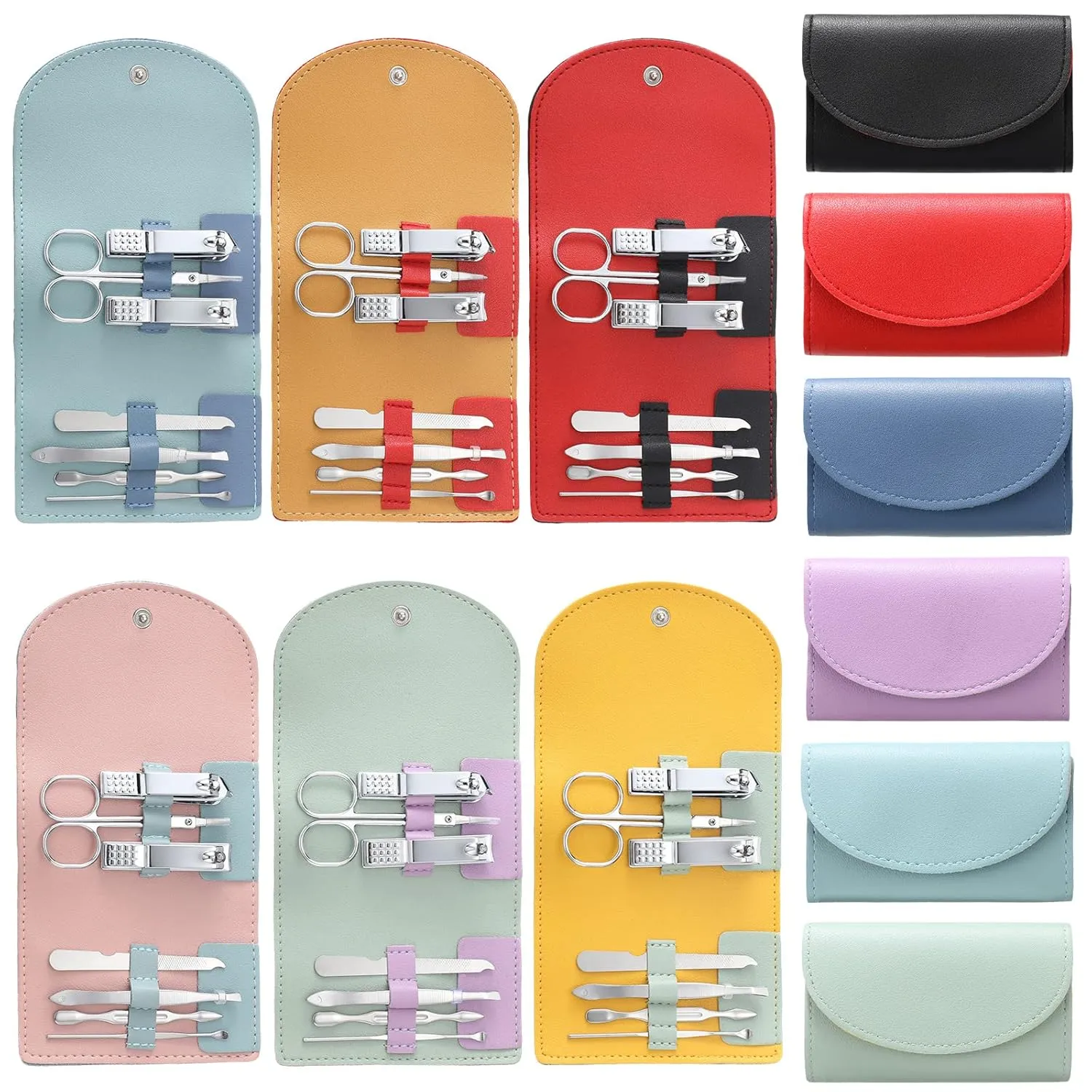 12 Set Manicure Set Bulk Mini Manicure Nail Clipper Kit 7 in 1 Stainless Steel Professional Nail Care Pedicure with Travel Portable Bag Grooming Kits for Women Men Home(Multi Color)