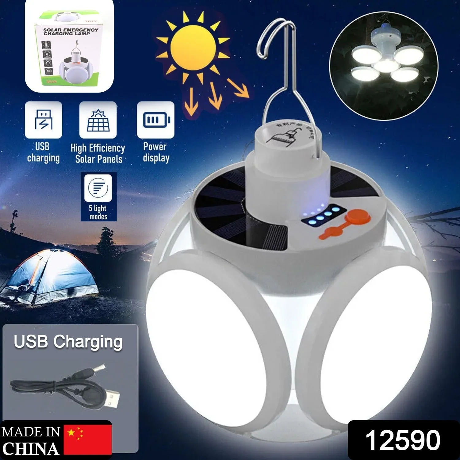 12590 Solar Multi-Functional Emergency LED Light Bulb with USB Charging