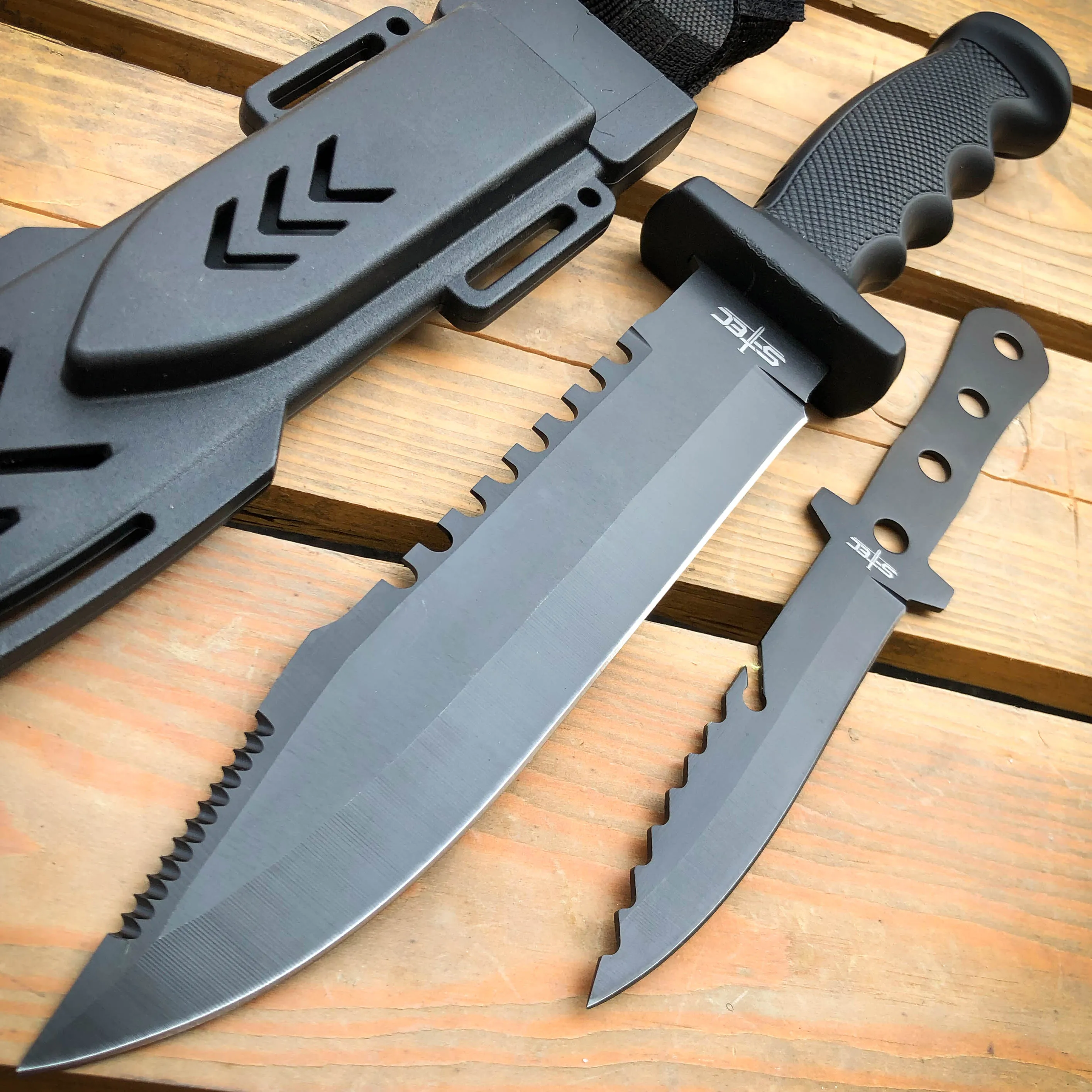 12.5" Hunting Fixed Blade Army Bowie w/ Throwing Knife