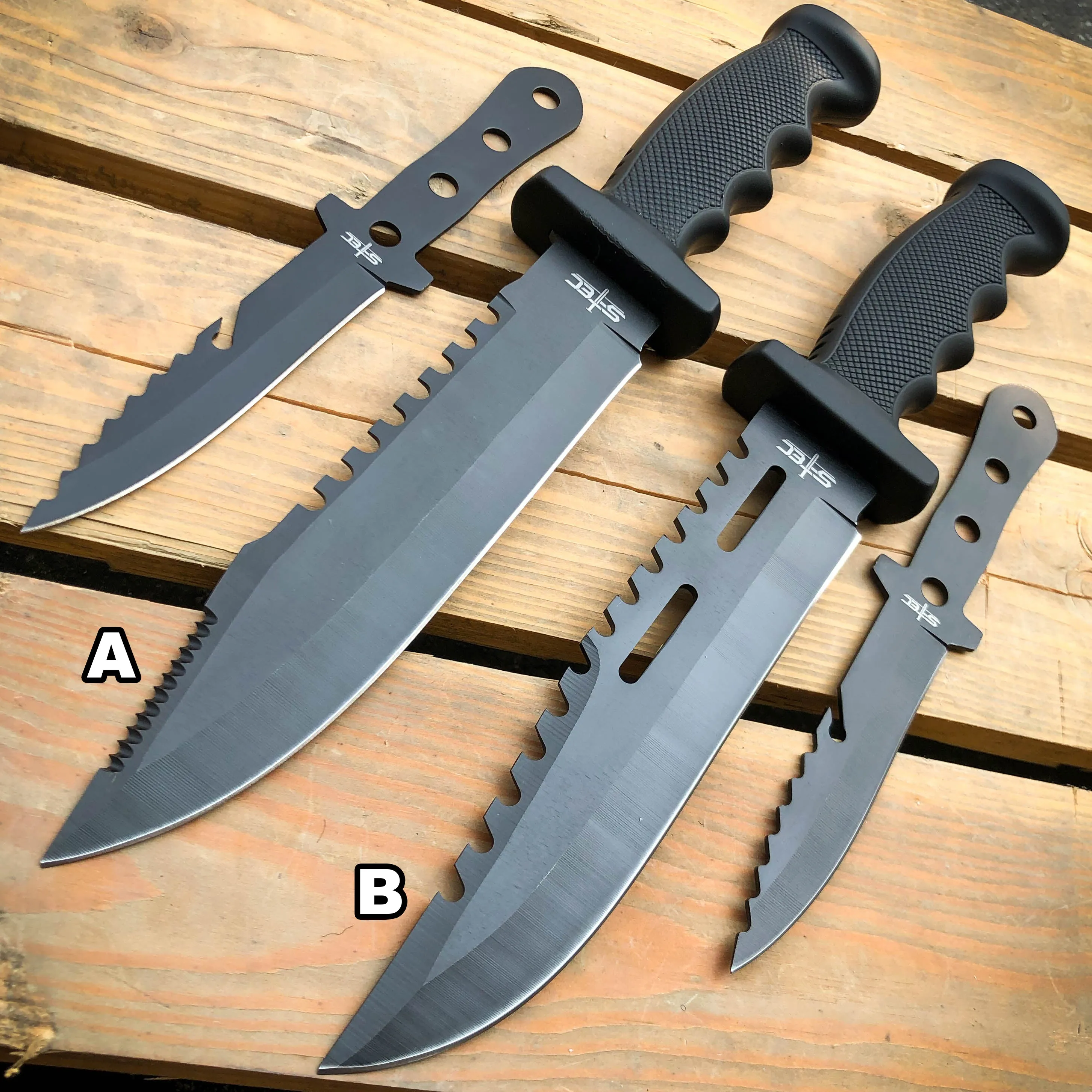 12.5" Hunting Fixed Blade Army Bowie w/ Throwing Knife