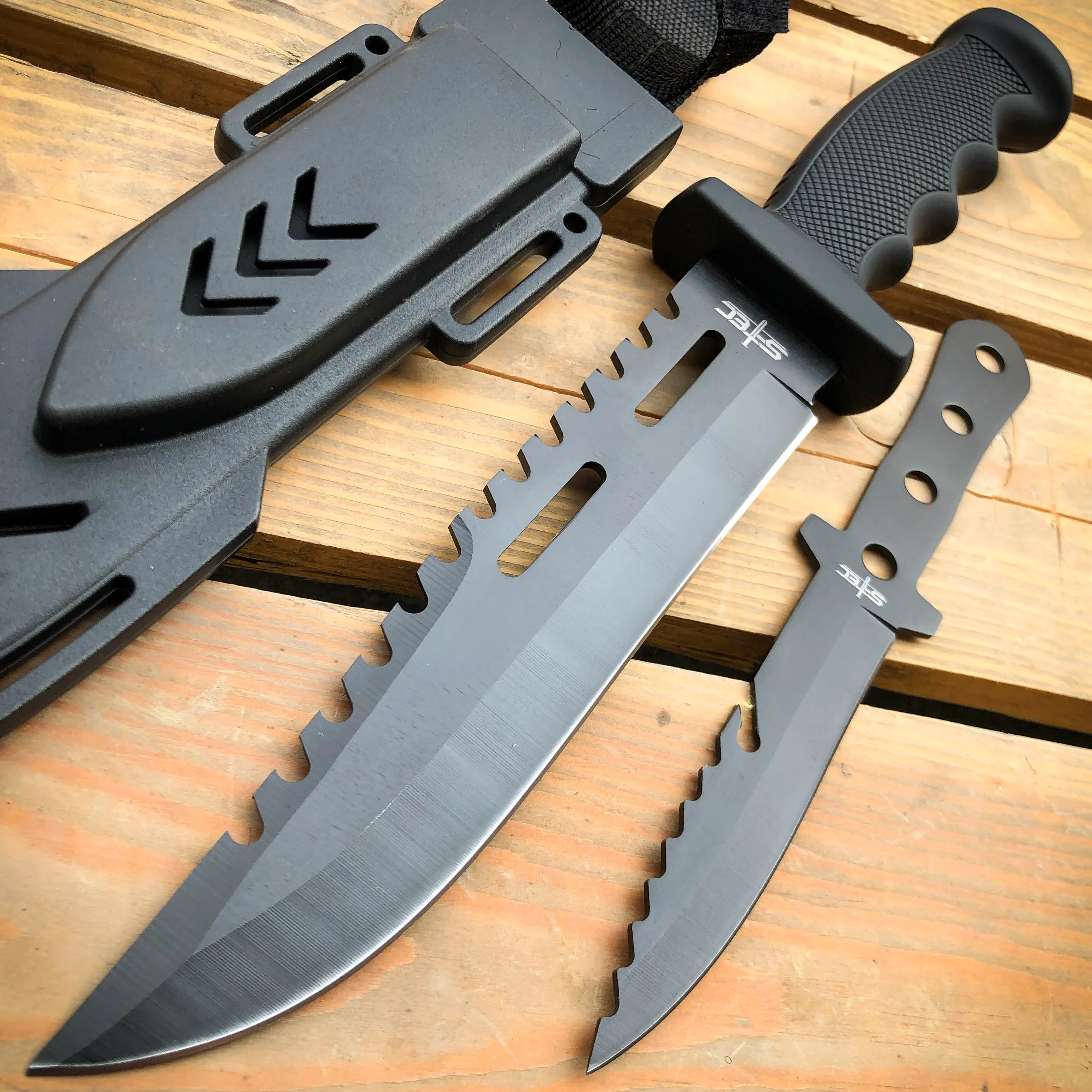 12.5" Hunting Fixed Blade Army Bowie w/ Throwing Knife
