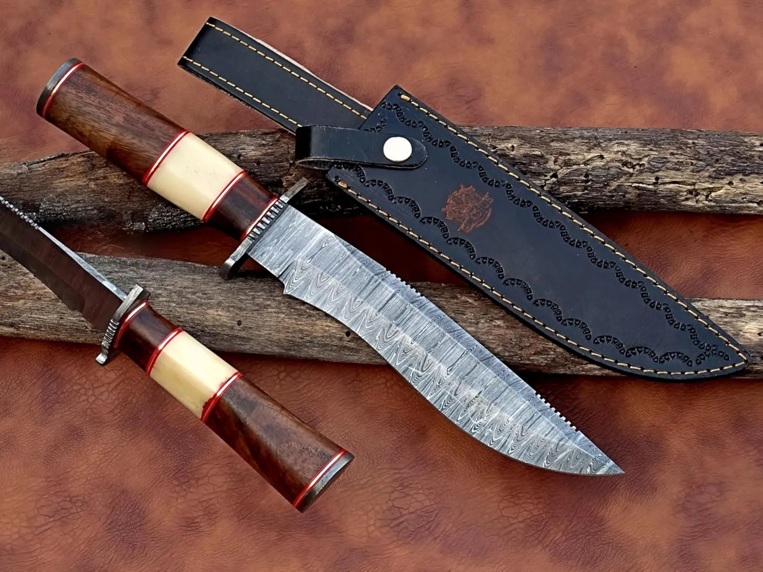 14.5 Inch Elite Damascus Skinner - 9 inch Fixed Blade with 5.5 inch handle for Hunting, Camping & Self-Defense