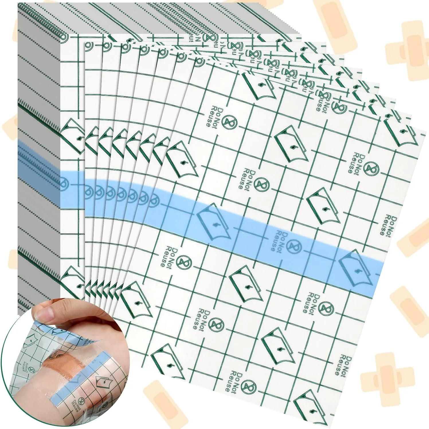 150 Pieces Stretch Adhesive Bandages Transparent Film Dressing Bandages Waterproof Adhesive (3. 9 x 5. 1 Inch)