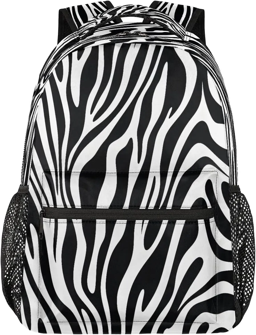 16 Inch Backpack Zebra Print Abstract Retro Waterproof Lightweight Travel Back Pack Adjustable Casual Rucksack For Men Women Daypack Fits Travel Outdoor Sport Work Hiking Gym Gifts