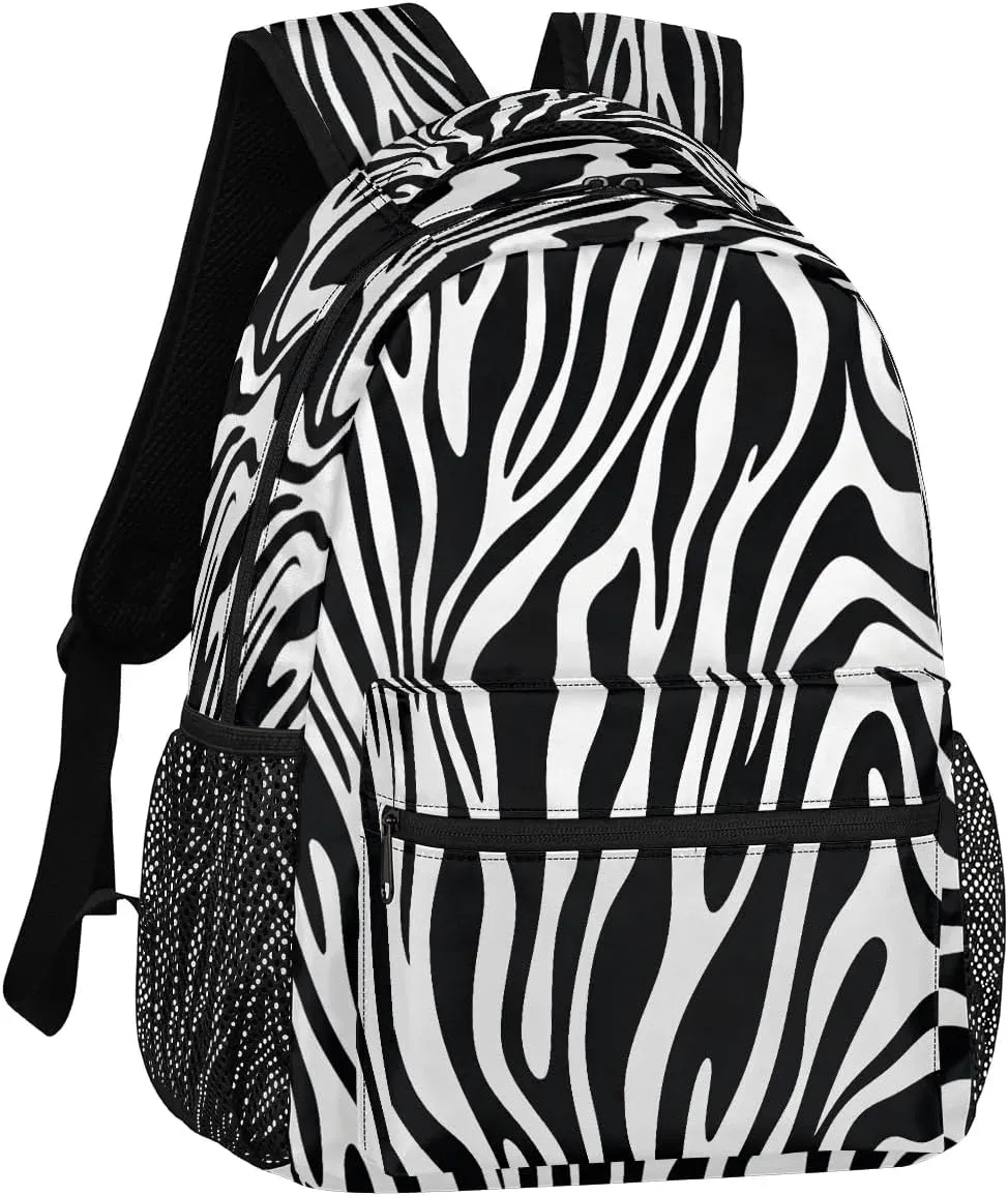 16 Inch Backpack Zebra Print Abstract Retro Waterproof Lightweight Travel Back Pack Adjustable Casual Rucksack For Men Women Daypack Fits Travel Outdoor Sport Work Hiking Gym Gifts