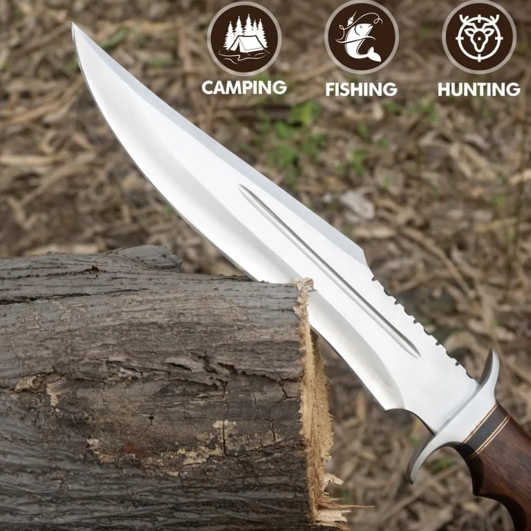 17 Inch D2 Large Bowie Knife with Sheath, Fixed Blade Hunting Knife, used for Bushcraft, Outdoor, and as a Camping Knife - Survival knife