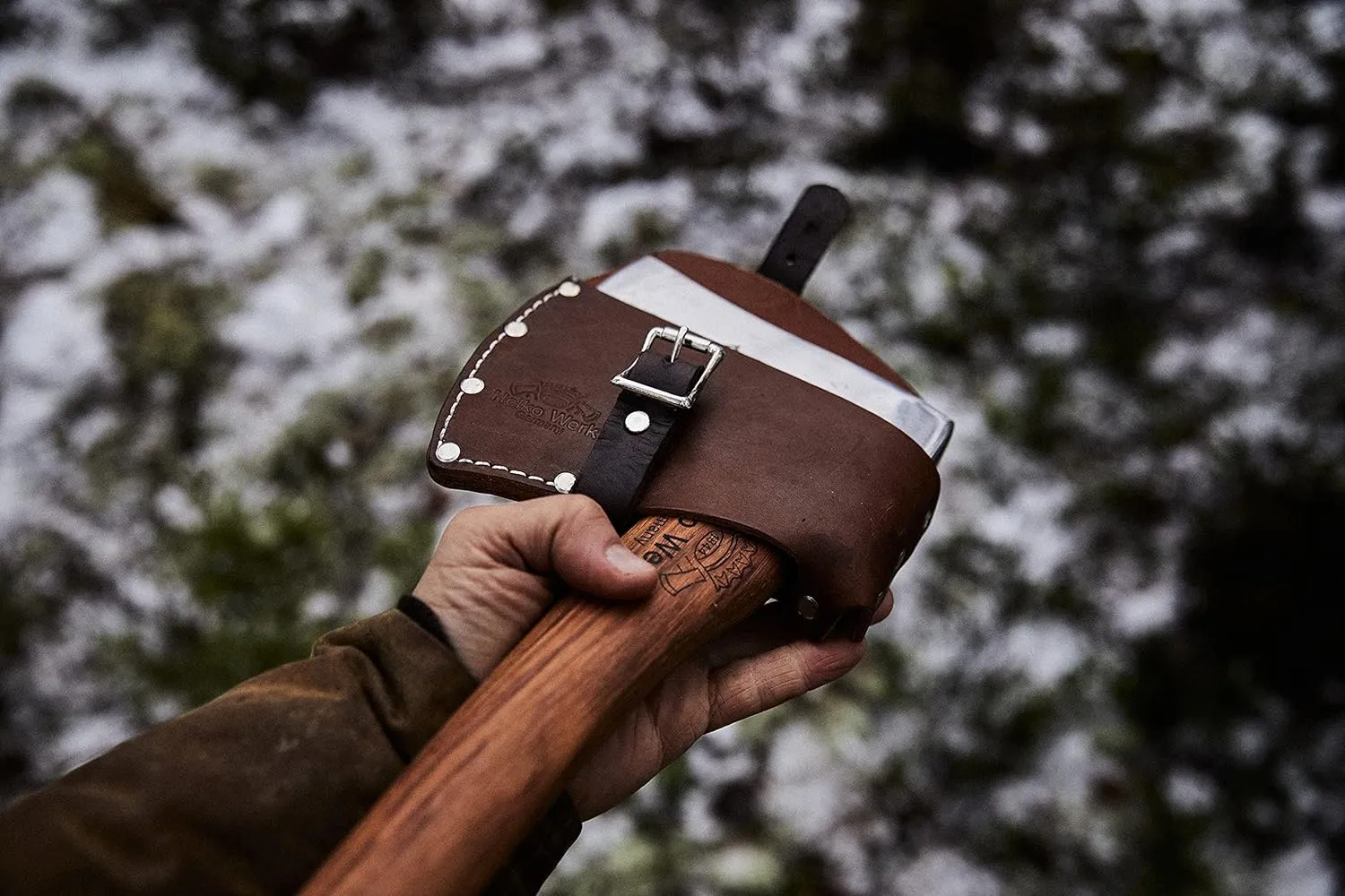 1844 Helko Werk Germany Leather Axe Sheath - Brown Leather, Single Compartment, 36 Inches, Open Top