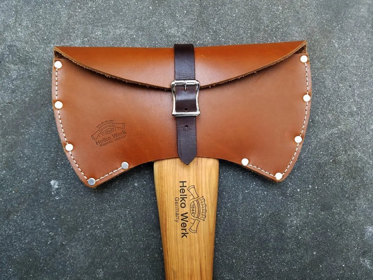 1844 Helko Werk Germany Leather Axe Sheath - Brown Leather, Single Compartment, 36 Inches, Open Top