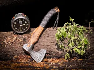 18" Custom Handmade Carbon Steel Viking Axe, Throwing Axe, Norse Viking Axe, Birthday Gift for him, Leather Wrapped Handle and Leather Sheath (Medieval Axe)
