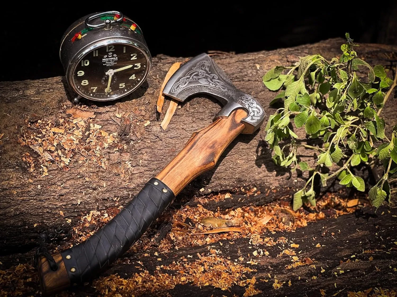 18" Custom Handmade Carbon Steel Viking Axe, Throwing Axe, Norse Viking Axe, Birthday Gift for him, Leather Wrapped Handle and Leather Sheath (Medieval Axe)