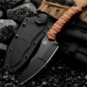 1PC S35VN steel outdoor knife, suitable for outdoor activities, hiking and trekking, is a multifunctional tool suitable for various environments. Men's Gift (brown)