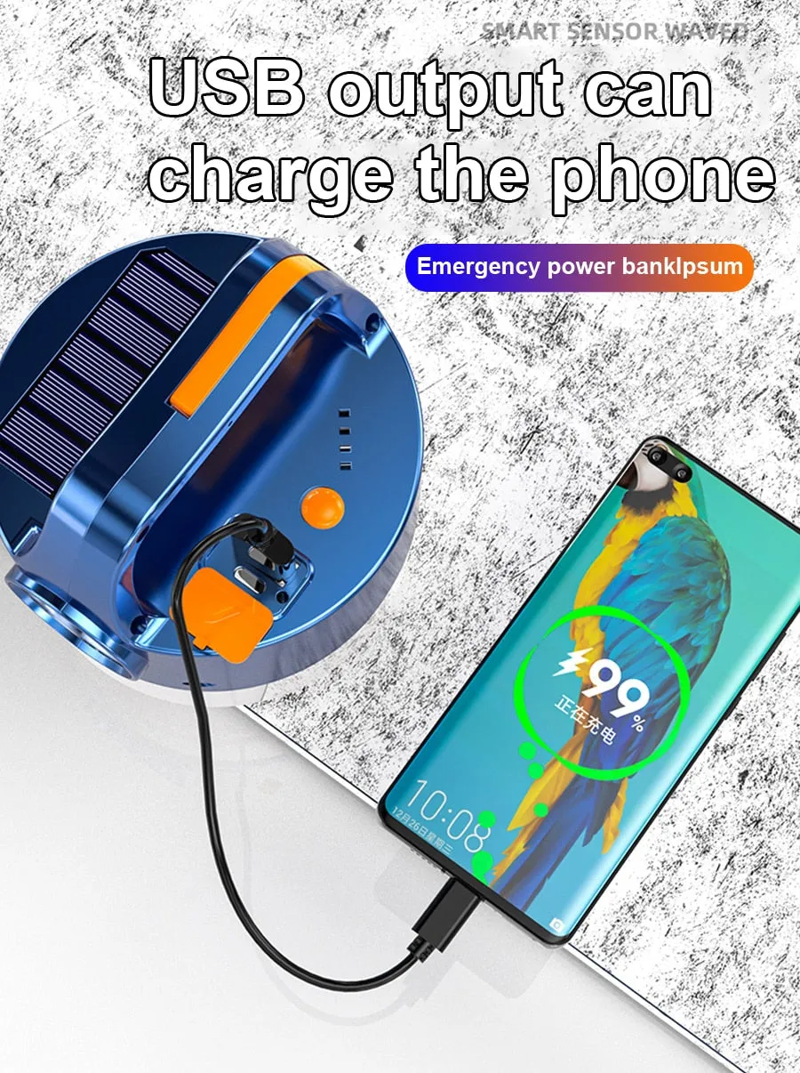 1Pc Solar LED Camping Light USB Rechargeable Bulb Outdoor Searchlight Tent Lamp Portable Lanterns Emergency Strong Light