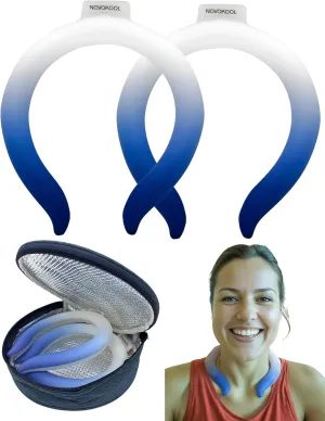 2 Pack Neck Cooling Tube with Insulated Bag - Reusable Ice Ring Neck Cooler Indoor Outdoor - Wearable Cooling Ring - Relief for Summer and Hot Flashes - Ice Ring Freezes Under 64℉(2 Blue Gradient)