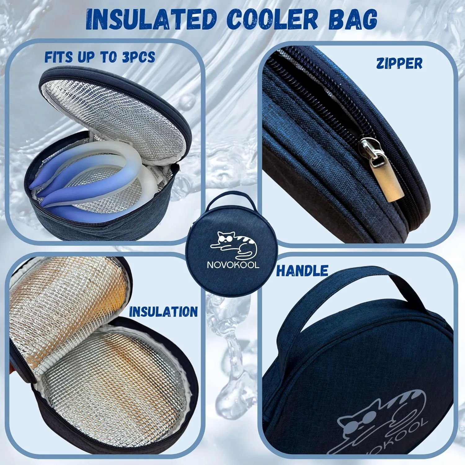 2 Pack Neck Cooling Tube with Insulated Bag - Reusable Ice Ring Neck Cooler Indoor Outdoor - Wearable Cooling Ring - Relief for Summer and Hot Flashes - Ice Ring Freezes Under 64℉(2 Blue Gradient)