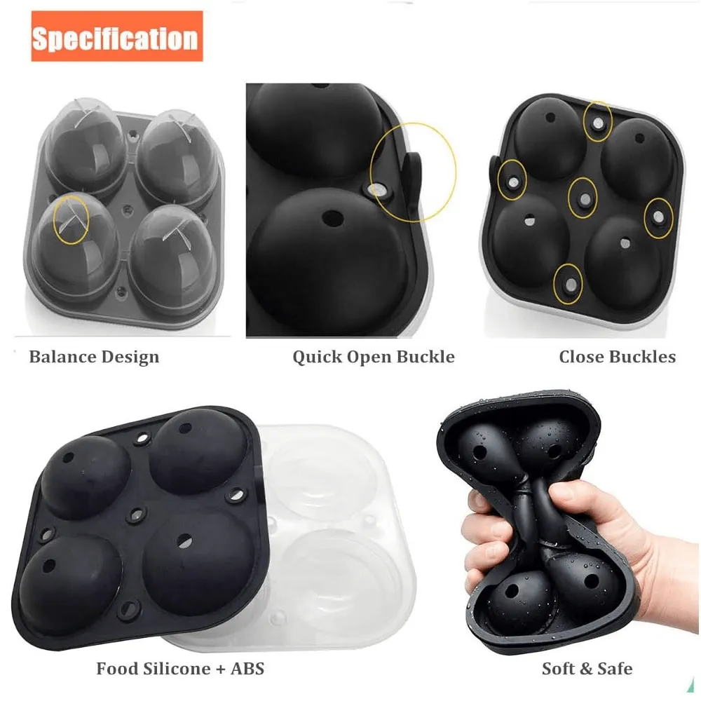 2 Pack Silicone Grade Ice Ball Maker & Tray