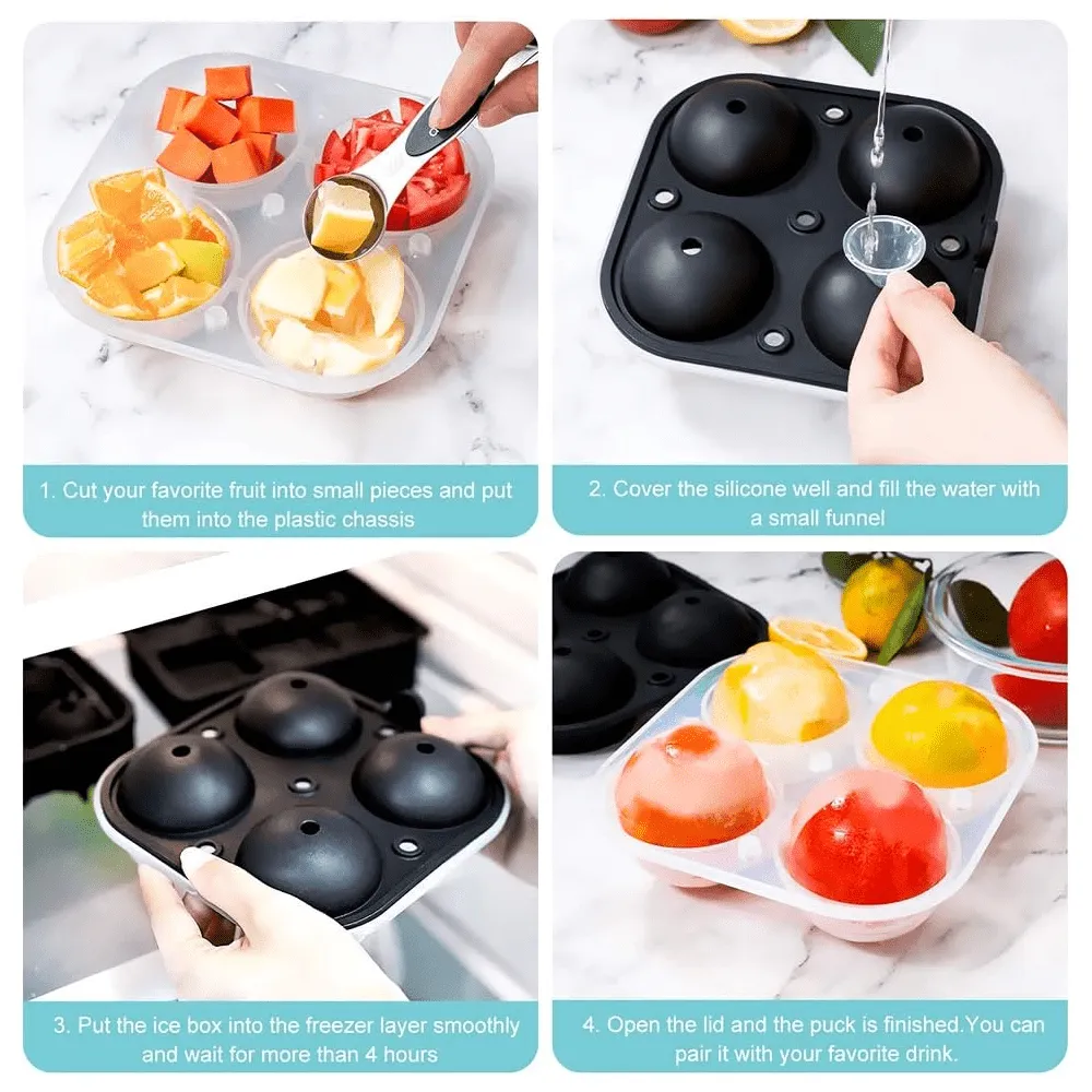 2 Pack Silicone Grade Ice Ball Maker & Tray