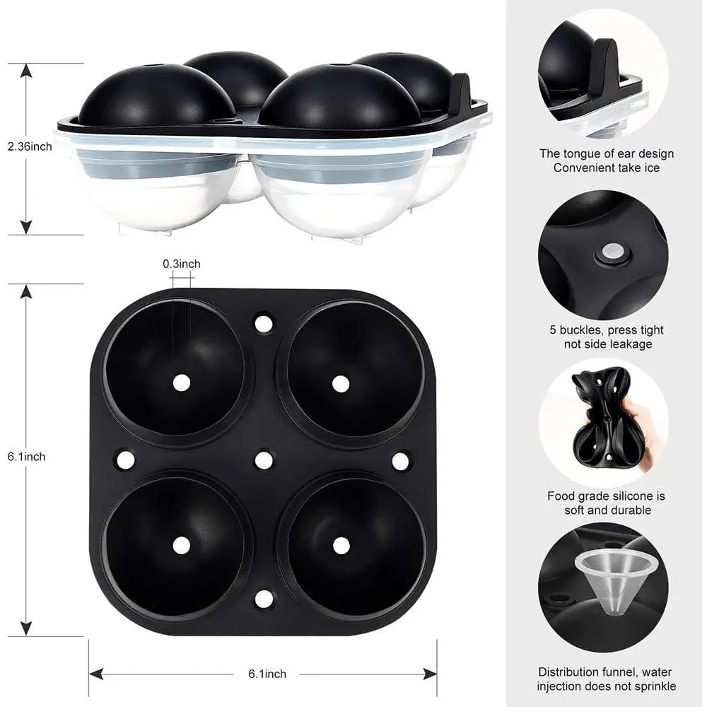 2 Pack Silicone Grade Ice Ball Maker & Tray