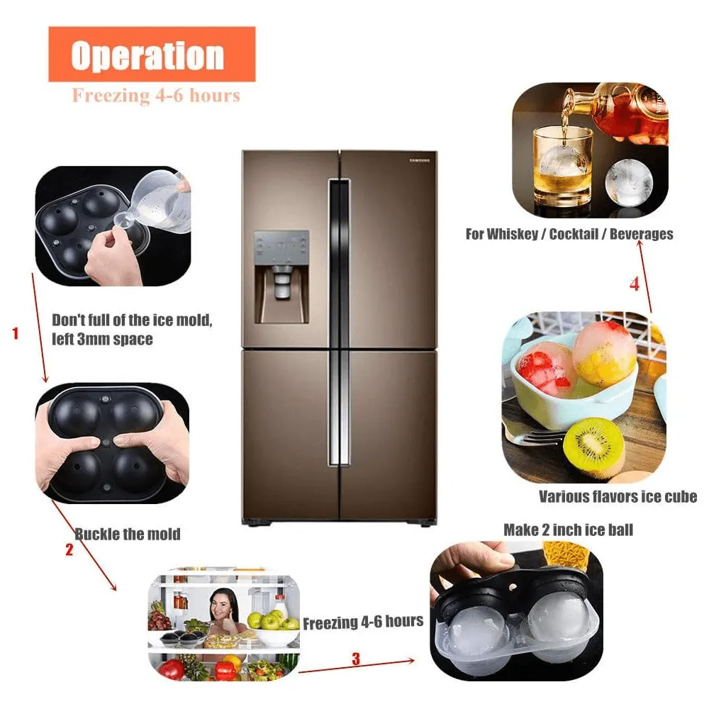 2 Pack Silicone Grade Ice Ball Maker & Tray
