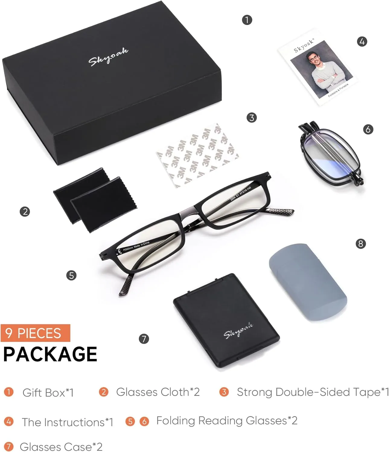 2-Pack Special Folding Reading Glasses Portable for Women Men Unbreakable Compact Foldable Readers Blue Light Blocking UV 400 Protection Anti Scratch/Eyestrain Exquisite Present Box  2.5 Black
