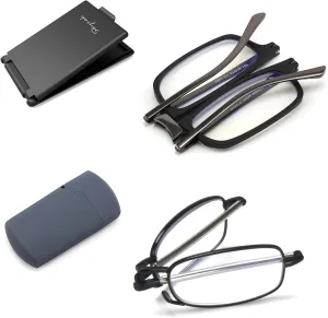 2-Pack Special Folding Reading Glasses Portable for Women Men Unbreakable Compact Foldable Readers Blue Light Blocking UV 400 Protection Anti Scratch/Eyestrain Exquisite Present Box  2.5 Black