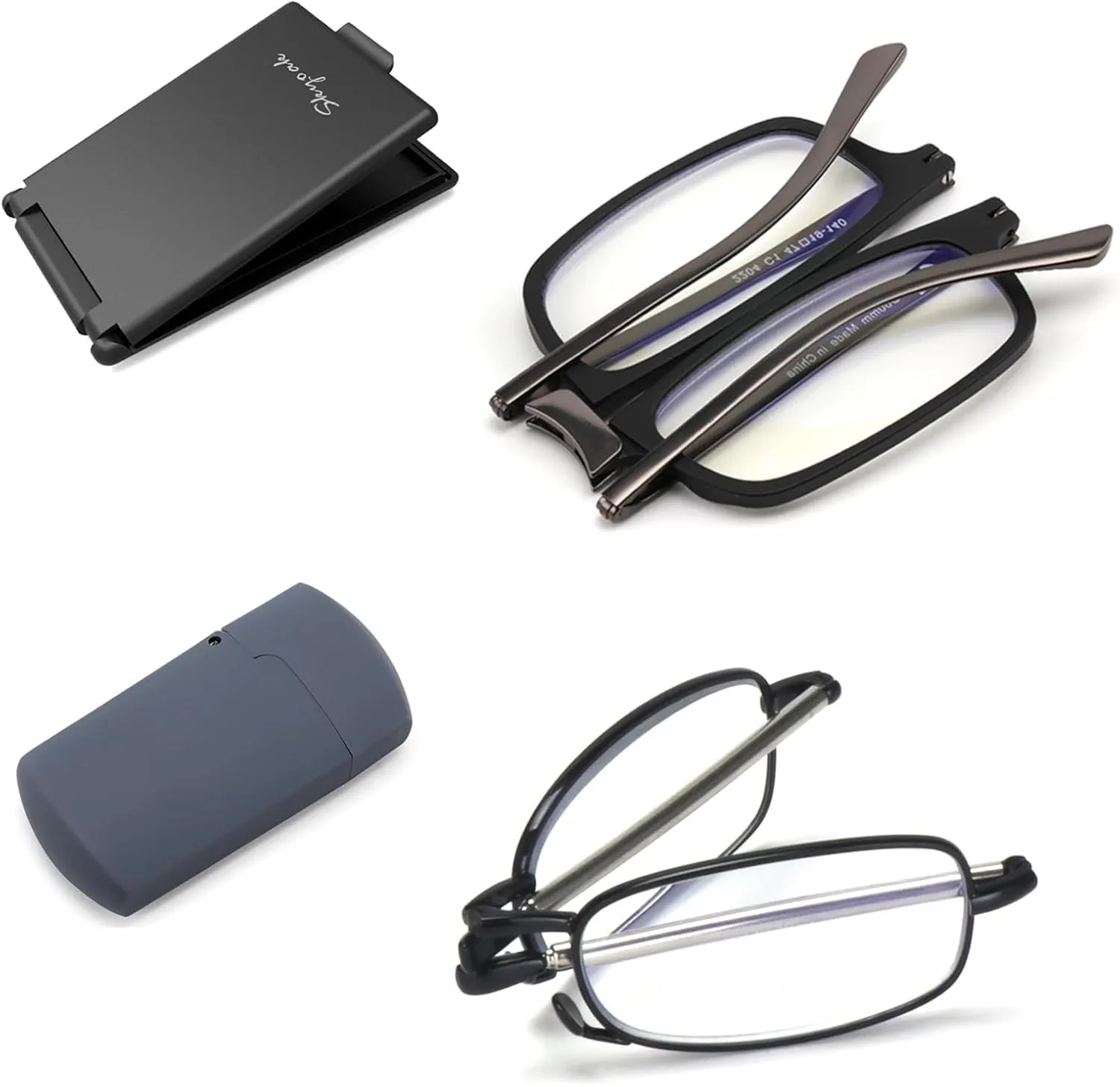 2-Pack Special Folding Reading Glasses Portable for Women Men Unbreakable Compact Foldable Readers Blue Light Blocking UV 400 Protection Anti Scratch/Eyestrain Exquisite Present Box  2.5 Black