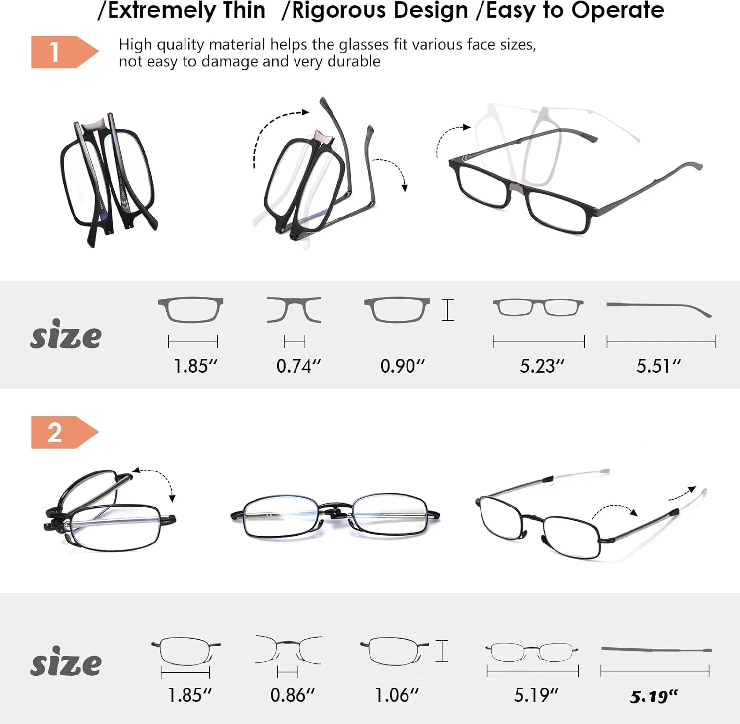 2-Pack Special Folding Reading Glasses Portable for Women Men Unbreakable Compact Foldable Readers Blue Light Blocking UV 400 Protection Anti Scratch/Eyestrain Exquisite Present Box  2.5 Black