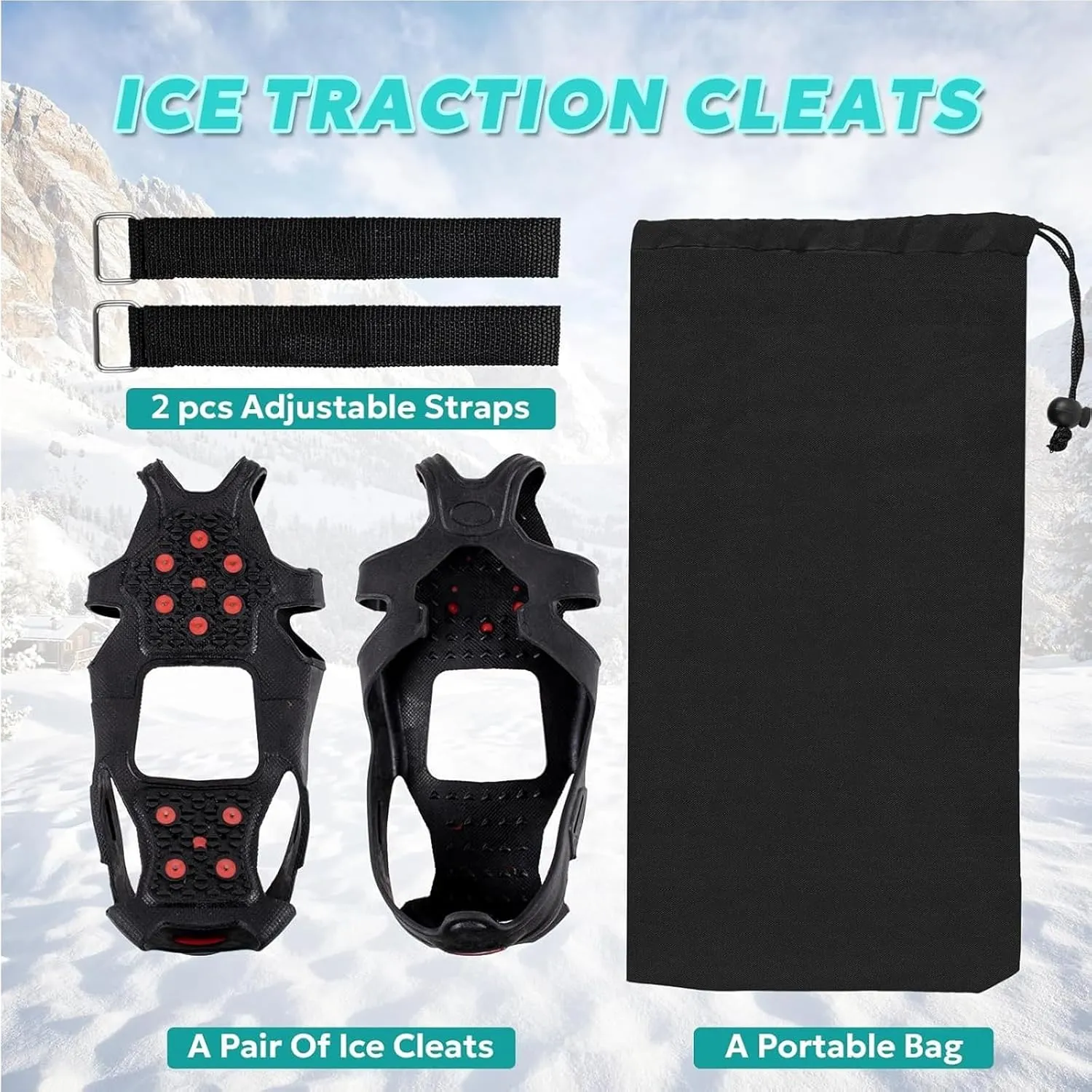 2 Pairs Ice Snow Cleats Crampons with 10 Tungsten Spikes with Reflective Strips for Shoes and Boots Anti Slip Traction Cleats